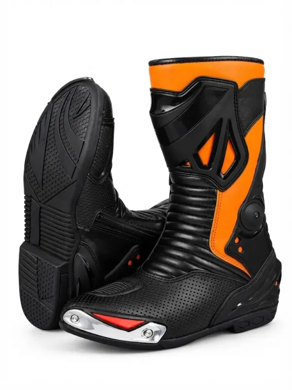 Custom Black & Orange Motorcycle Racing Boots | Peritum Moto