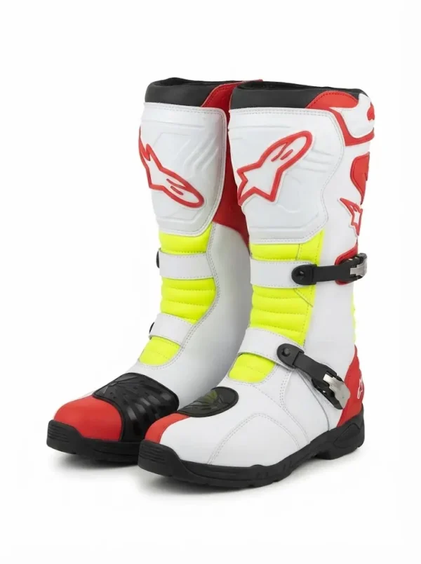 Custom White, Red, black & Yellow Motocross Racing Boots | Peritum Moto
