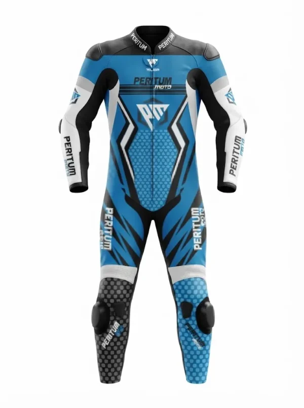 Custom Blue & Black 1-Piece Leather Motorcycle Racing Suit | Peritum Moto