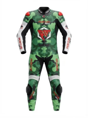 Custom Camo Green 1-Piece Leather Motorcycle Racing Suit | Peritum Moto