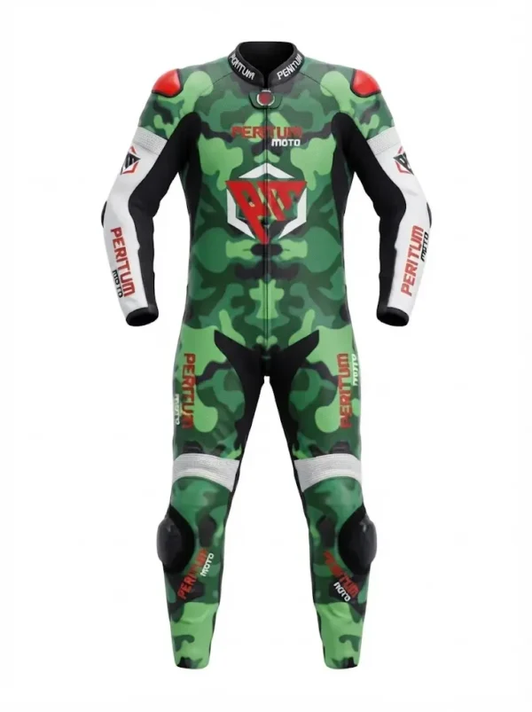 Custom Camo Green 1-Piece Leather Motorcycle Racing Suit | Peritum Moto