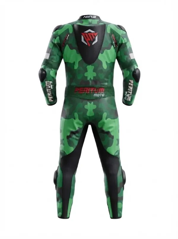 Custom Camo Green 1-Piece Leather Motorcycle Racing Suit | Peritum Moto