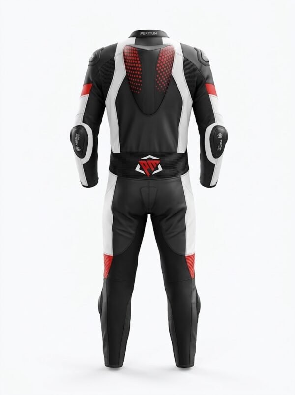Custom Black, White & Red 1-Piece Leather Motorcycle Suit | Peritum Moto