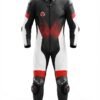 Custom Black, White & Red 1-Piece Leather Motorcycle Suit | Peritum Moto