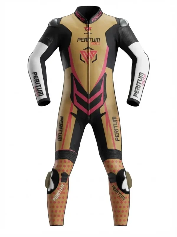 Custom Gold, Black & White 1-Piece Leather Motorcycle Suit | Peritum Moto
