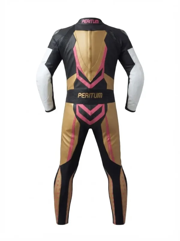 Custom Gold, Black & White 1-Piece Leather Motorcycle Suit | Peritum Moto