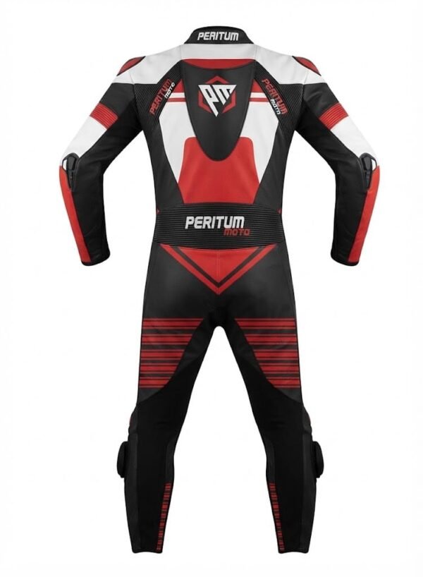 Custom Red, White & Black 1-Piece Leather Motorcycle Suit | Peritum Moto