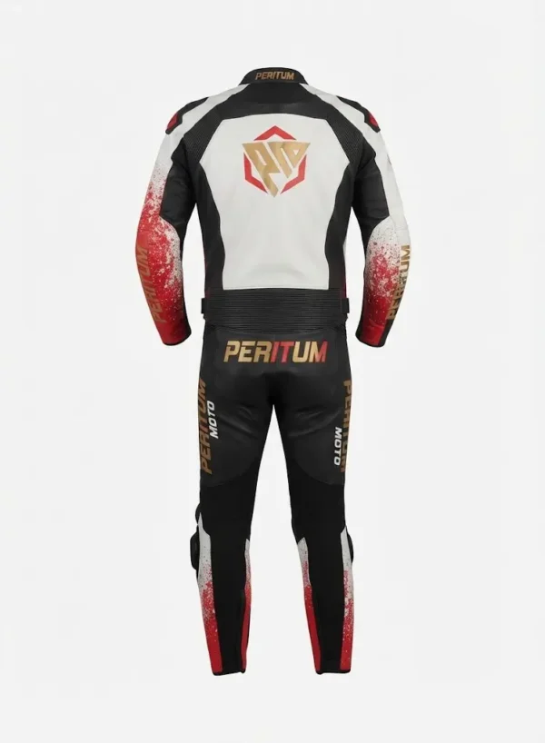 1111111 Custom White, Black & Red 2-Piece Leather Motorcycle Suit | Peritum Moto