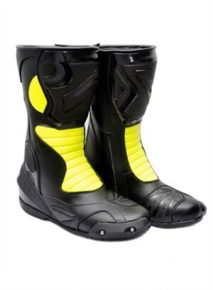 Custom Black & Neon Yellow Motorcycle Riding Boots | Peritum Moto