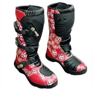 Peritum Moto Red & Black Custom Racing Boots (Professional Protective Footwear)