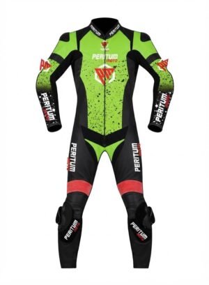 Custom Neon Green & Black 1-Piece Leather Motorcycle Suit | Peritum Moto