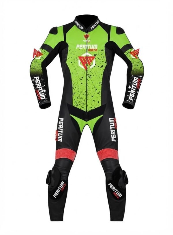 Custom Neon Green & Black 1-Piece Leather Motorcycle Suit | Peritum Moto