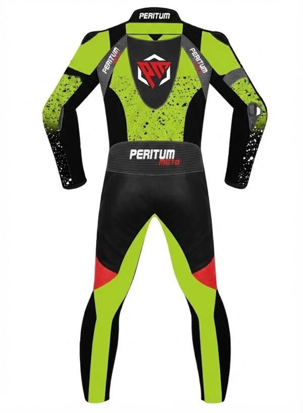 Custom Neon Green & Black 1-Piece Leather Motorcycle Suit | Peritum Moto