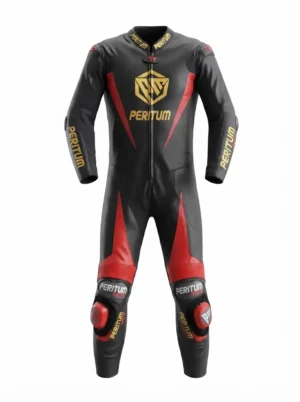 Custom Black & Gold 1-Piece Leather Motorcycle Suit | Peritum Moto