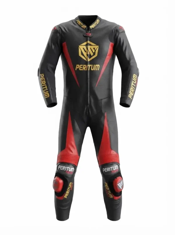 baz Custom Black & Gold 1-Piece Leather Motorcycle Suit | Peritum Moto