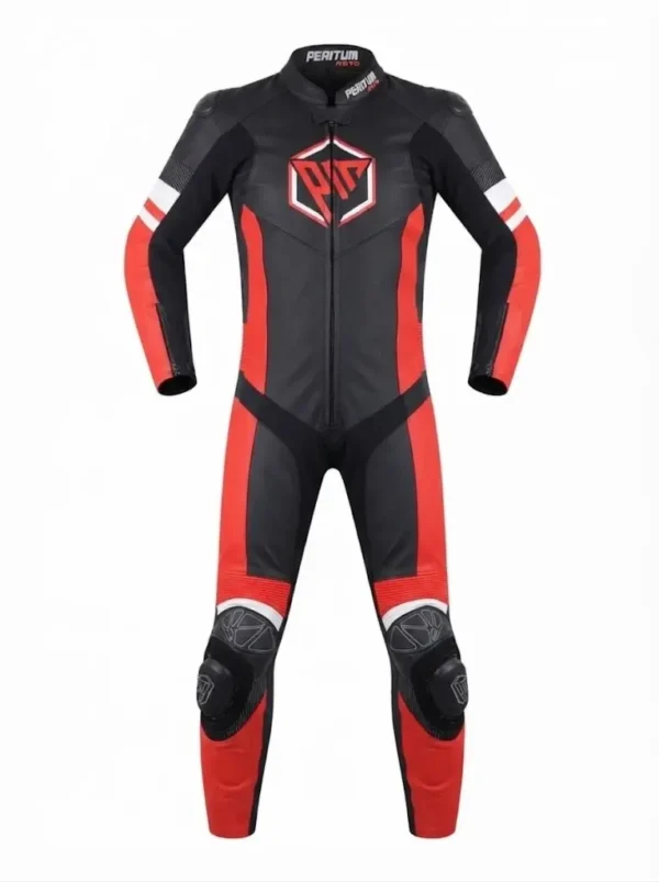 Custom Black & Red 1-Piece Motorcycle Racing Suit | Peritum Moto